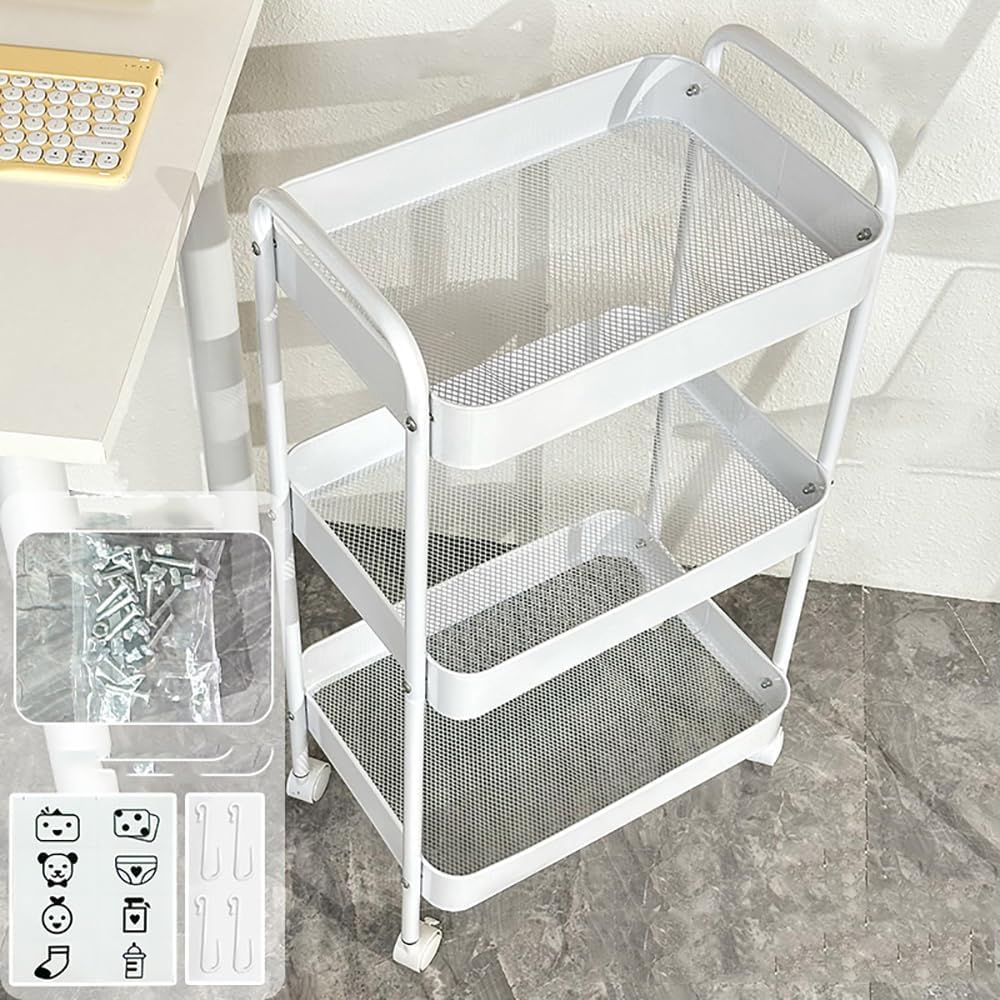 Baby Diaper Caddy Organizer Cart - Multifunction 3 Tier Rolling Cart Lightweight Utility Baby Essentials for Nursery Storage Mobile Utility Cart for Nursery, Kitchen, Bathroom, Craft Room