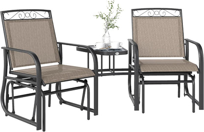 Outdoor Glider Chairs with Coffee Table Patio 2-Seat Brown