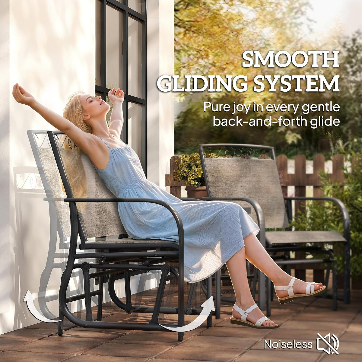 Outdoor Glider Chairs with Coffee Table Patio 2-Seat Brown