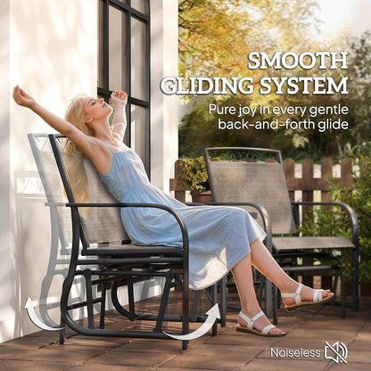 Outdoor Glider Chairs with Coffee Table Patio 2-Seat Brown