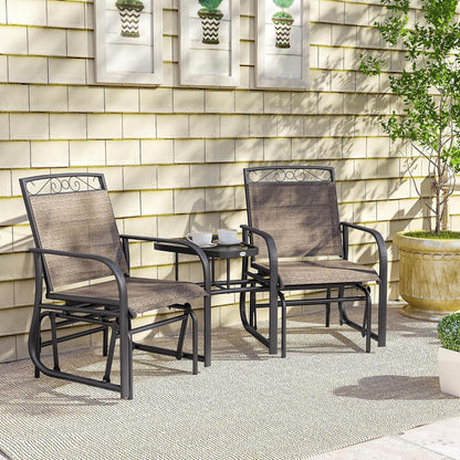 Outdoor Glider Chairs with Coffee Table Patio 2-Seat Brown