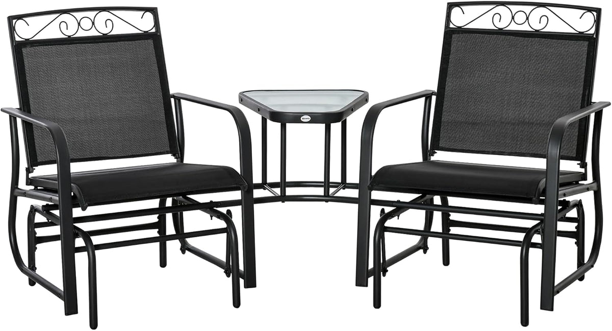 Outdoor Glider Chairs with Coffee Table Patio 2-Seat Brown