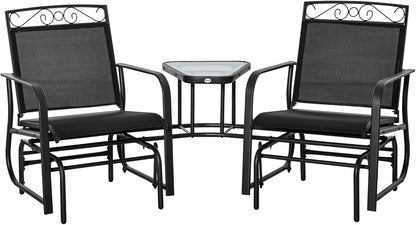 Outdoor Glider Chairs with Coffee Table Patio 2-Seat Brown