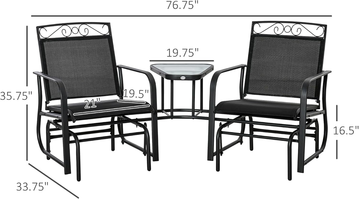 Outdoor Glider Chairs with Coffee Table Patio 2-Seat Brown