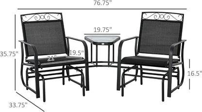 Outdoor Glider Chairs with Coffee Table Patio 2-Seat Brown
