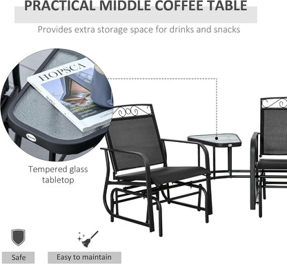 Outdoor Glider Chairs with Coffee Table Patio 2-Seat Brown