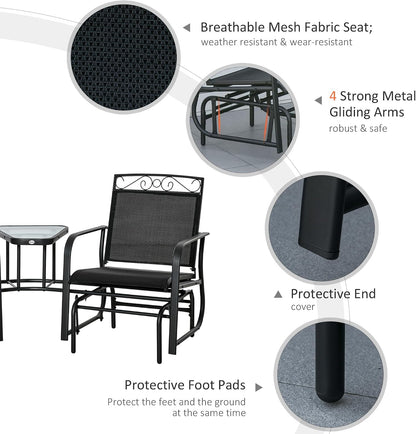 Outdoor Glider Chairs with Coffee Table Patio 2-Seat Brown