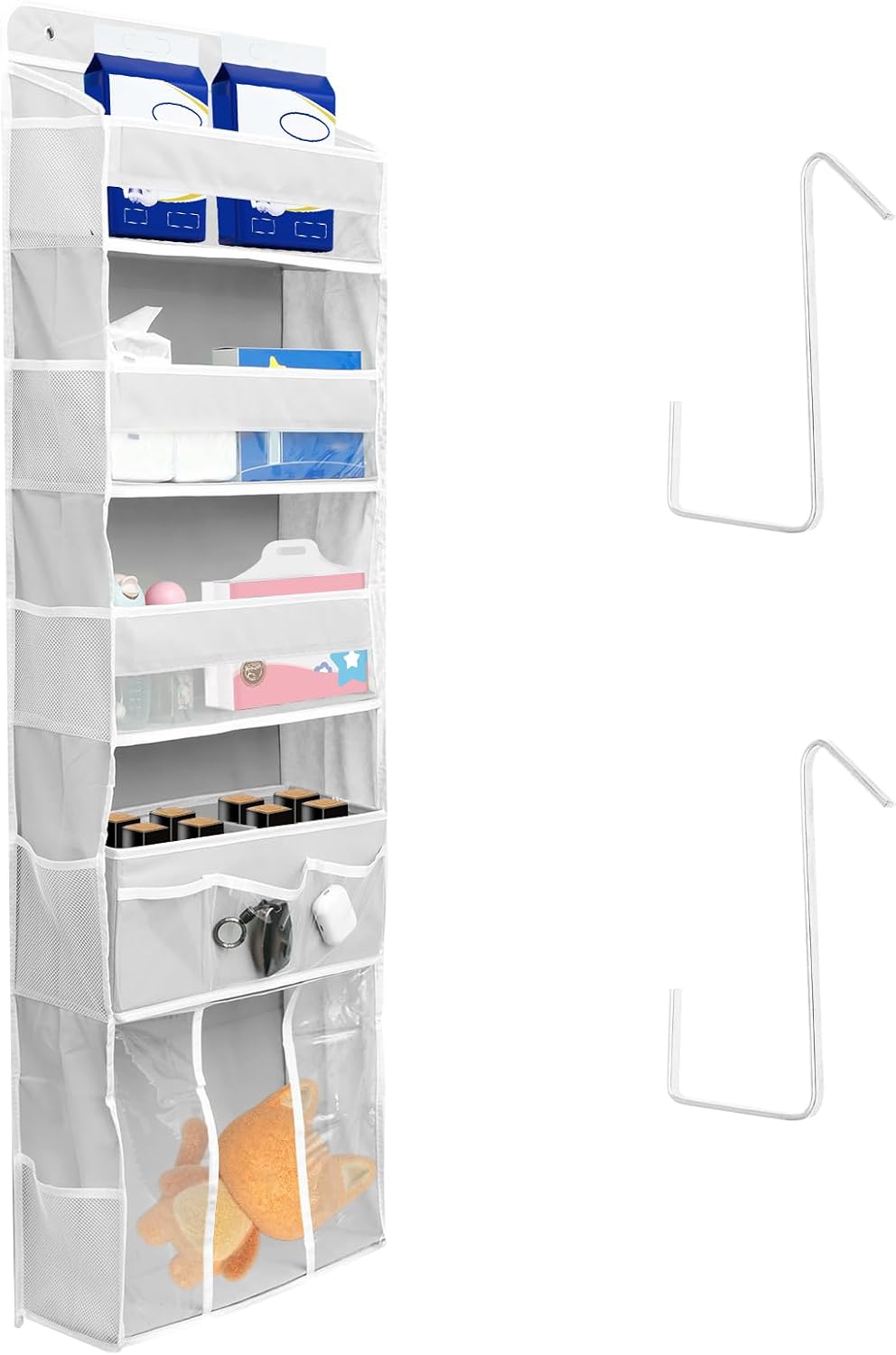 Door Hanging Organizer, Nonwoven Over the Door Organizer with Movable Baby Diaper Caddy Large Capacity Hanging Shelf for Nursery Bedroom Bathroom Pantry
