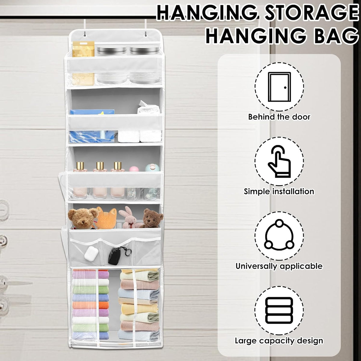 Door Hanging Organizer, Nonwoven Over the Door Organizer with Movable Baby Diaper Caddy Large Capacity Hanging Shelf for Nursery Bedroom Bathroom Pantry