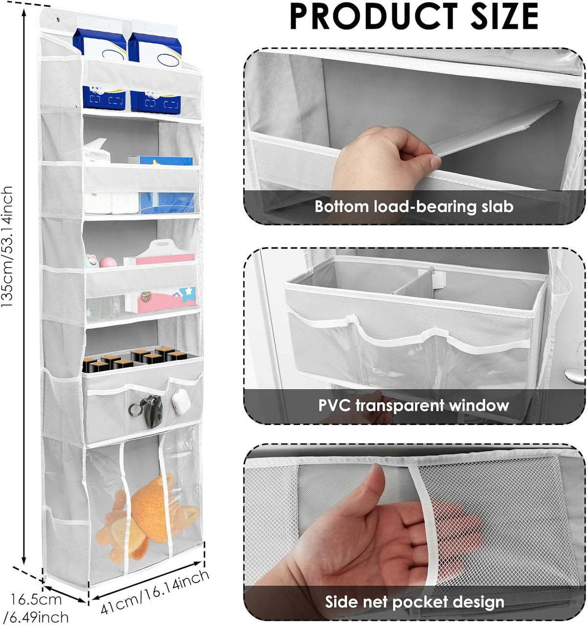 Door Hanging Organizer, Nonwoven Over the Door Organizer with Movable Baby Diaper Caddy Large Capacity Hanging Shelf for Nursery Bedroom Bathroom Pantry
