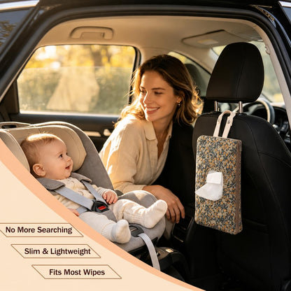 Quilted Baby Wipe Holder with Snap Handle, Diaper and Wipes Pouch, Portable Reusable Soft Cotton Floral Wet Wipes Case for Stroller, Car, Travel (Beige)