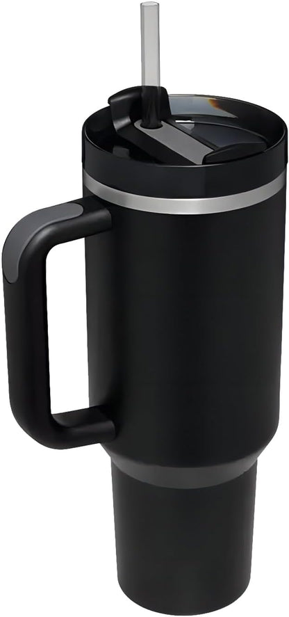 Tumbler with Handle & Straw 40 oz | Twist on 3-Way Lid | Cupholder Compatible for Travel | Insulated Stainless Steel Cup | BPA-Free | for Water, Iced Tea or Coffee | Black