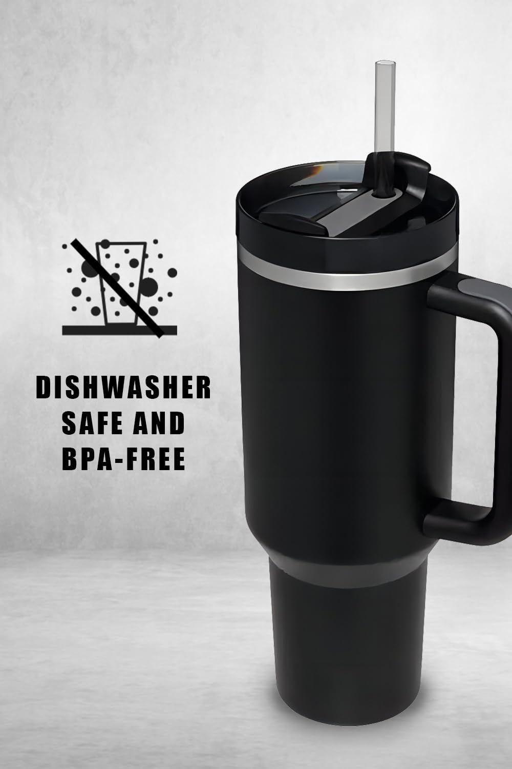 Tumbler with Handle & Straw 40 oz | Twist on 3-Way Lid | Cupholder Compatible for Travel | Insulated Stainless Steel Cup | BPA-Free | for Water, Iced Tea or Coffee | Black