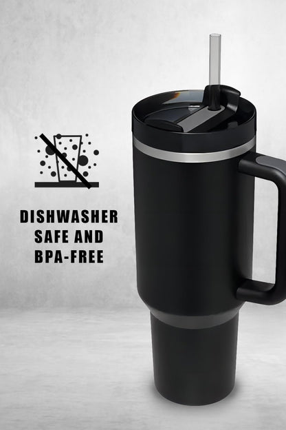 Tumbler with Handle & Straw 40 oz | Twist on 3-Way Lid | Cupholder Compatible for Travel | Insulated Stainless Steel Cup | BPA-Free | for Water, Iced Tea or Coffee | Black