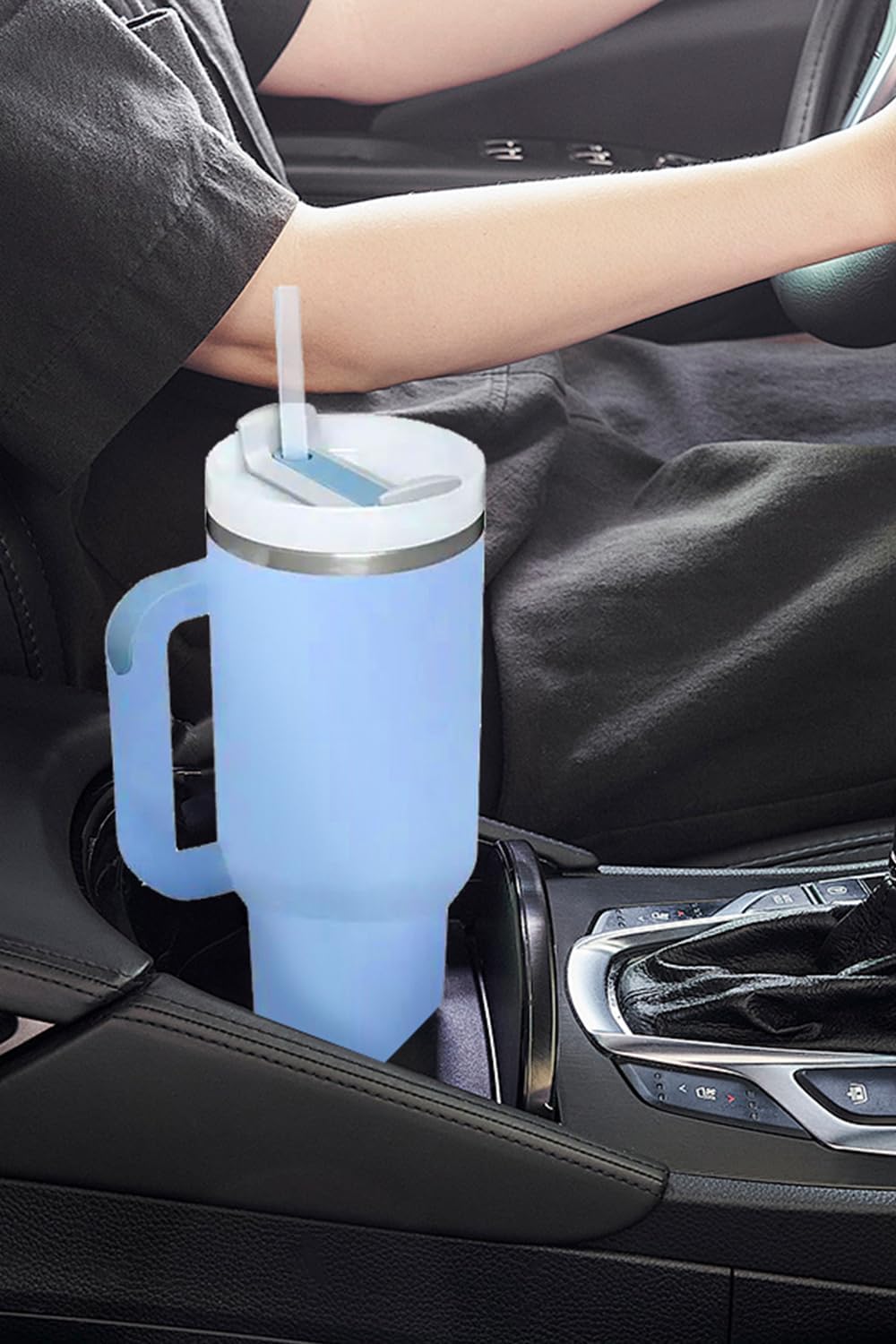 Tumbler with Handle & Straw 40 oz | Twist on 3-Way Lid | Cupholder Compatible for Travel | Insulated Stainless Steel Cup | BPA-Free | for Water, Iced Tea or Coffee | Black