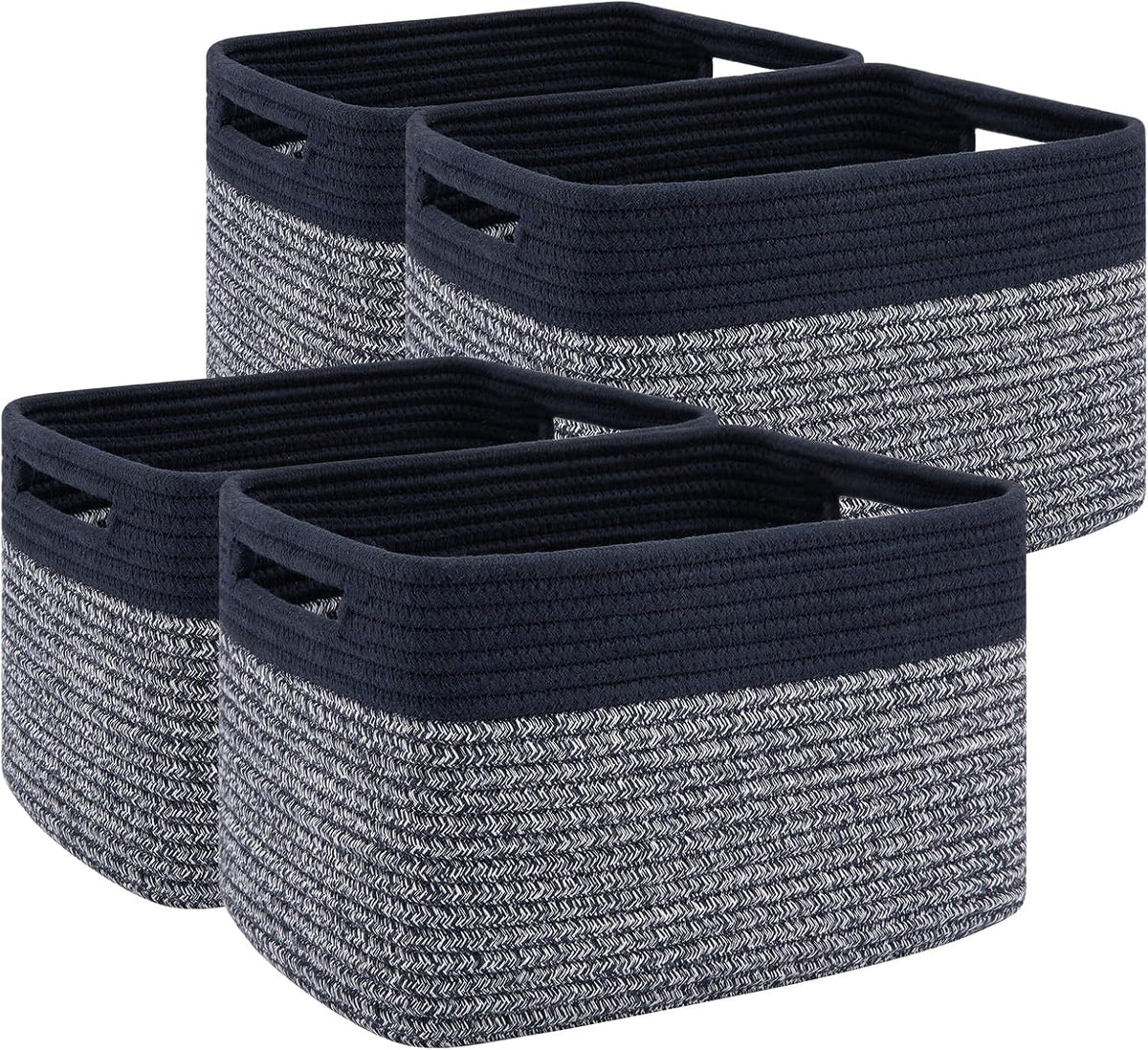 4 Pack Storage Baskets for Organizing, Woven Baskets for Shelves - Perfect for Toys, Books, Towels, and Clothes, Durable Gift Basket Bins Toy Storage, 12.7''Lx9''Wx7.8''H, Brown & White