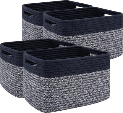 4 Pack Storage Baskets for Organizing, Woven Baskets for Shelves - Perfect for Toys, Books, Towels, and Clothes, Durable Gift Basket Bins Toy Storage, 12.7''Lx9''Wx7.8''H, Brown & White