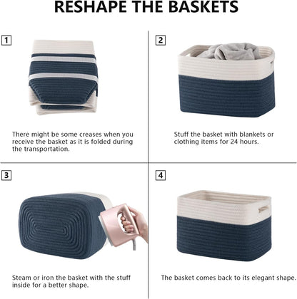 4 Pack Storage Baskets for Organizing, Woven Baskets for Shelves - Perfect for Toys, Books, Towels, and Clothes, Durable Gift Basket Bins Toy Storage, 12.7''Lx9''Wx7.8''H, Brown & White