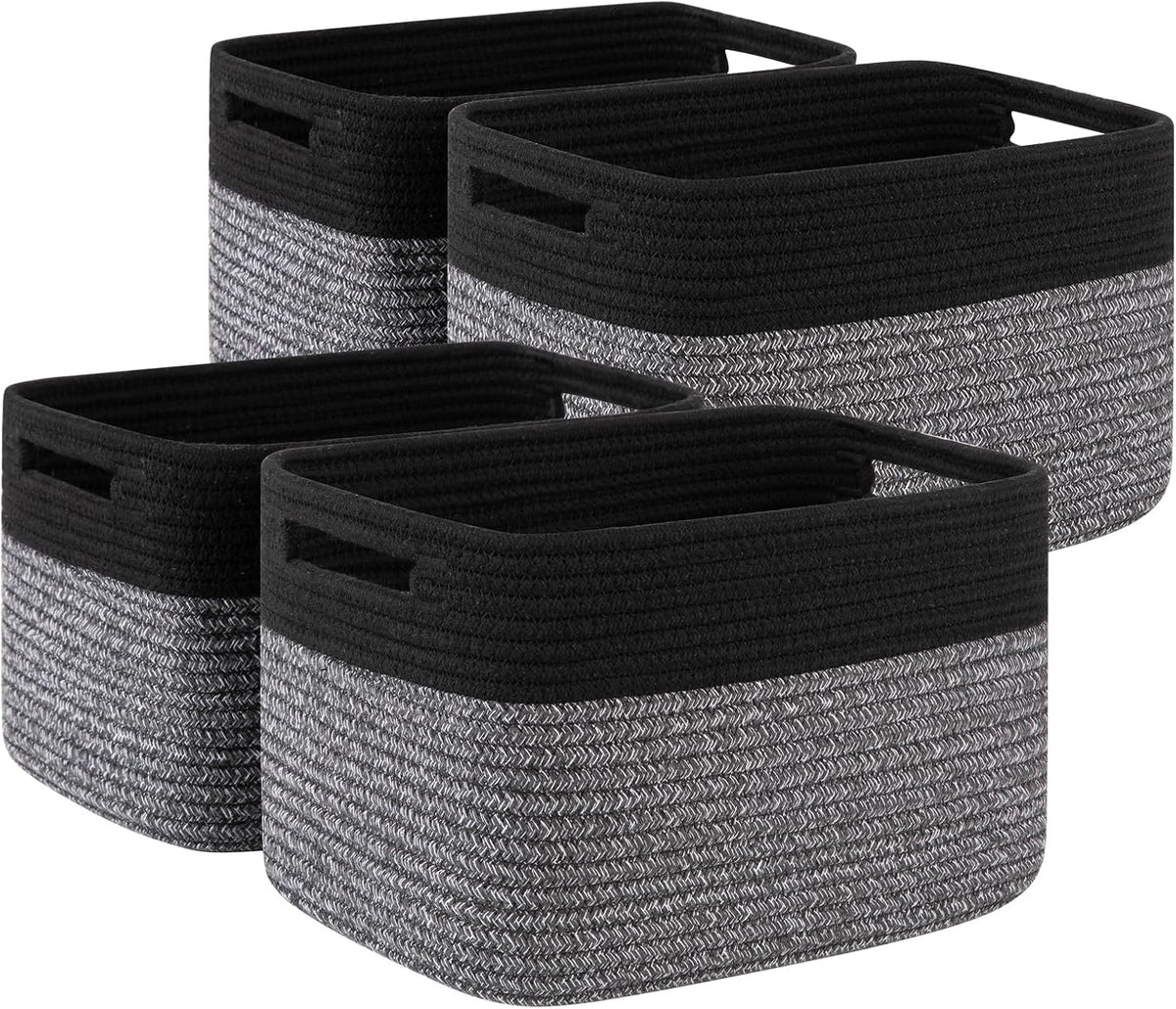 4 Pack Storage Baskets for Organizing, Woven Baskets for Shelves - Perfect for Toys, Books, Towels, and Clothes, Durable Gift Basket Bins Toy Storage, 12.7''Lx9''Wx7.8''H, Brown & White