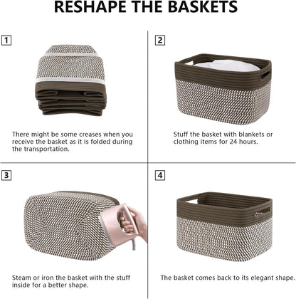 4 Pack Storage Baskets for Organizing, Woven Baskets for Shelves - Perfect for Toys, Books, Towels, and Clothes, Durable Gift Basket Bins Toy Storage, 12.7''Lx9''Wx7.8''H, Brown & White