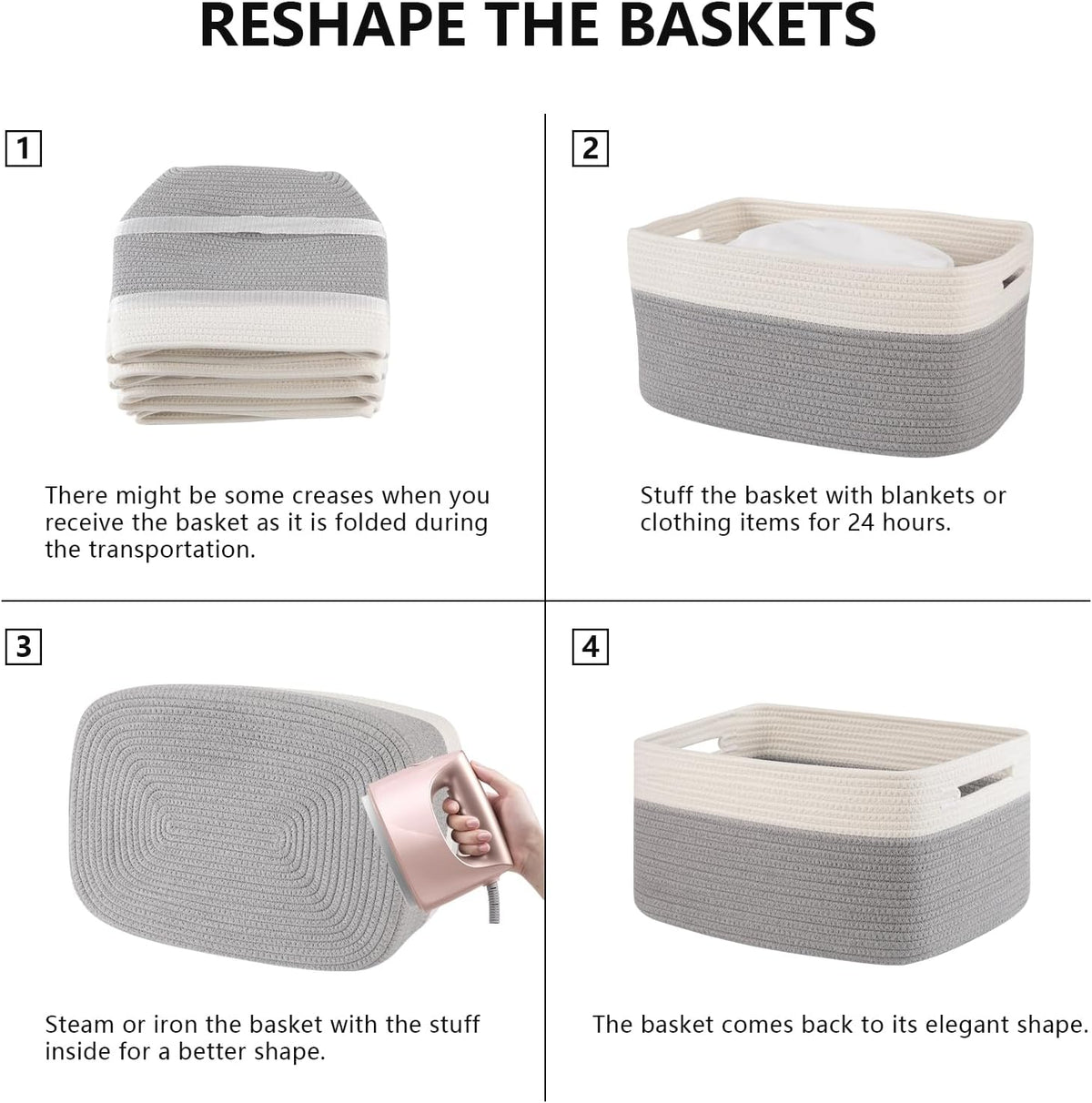 4 Pack Storage Baskets for Organizing, Woven Baskets for Shelves - Perfect for Toys, Books, Towels, and Clothes, Durable Gift Basket Bins Toy Storage, 12.7''Lx9''Wx7.8''H, Brown & White