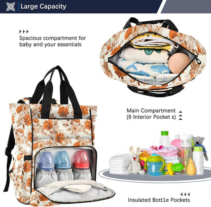 Diaper Bag Backpack, Multifunction Travel Bag for Moms Dads, Baby Changing Bag with Insulted Pockets, Stroller Straps and Side Bottle Pockets Autumn Blush Floral Pattern