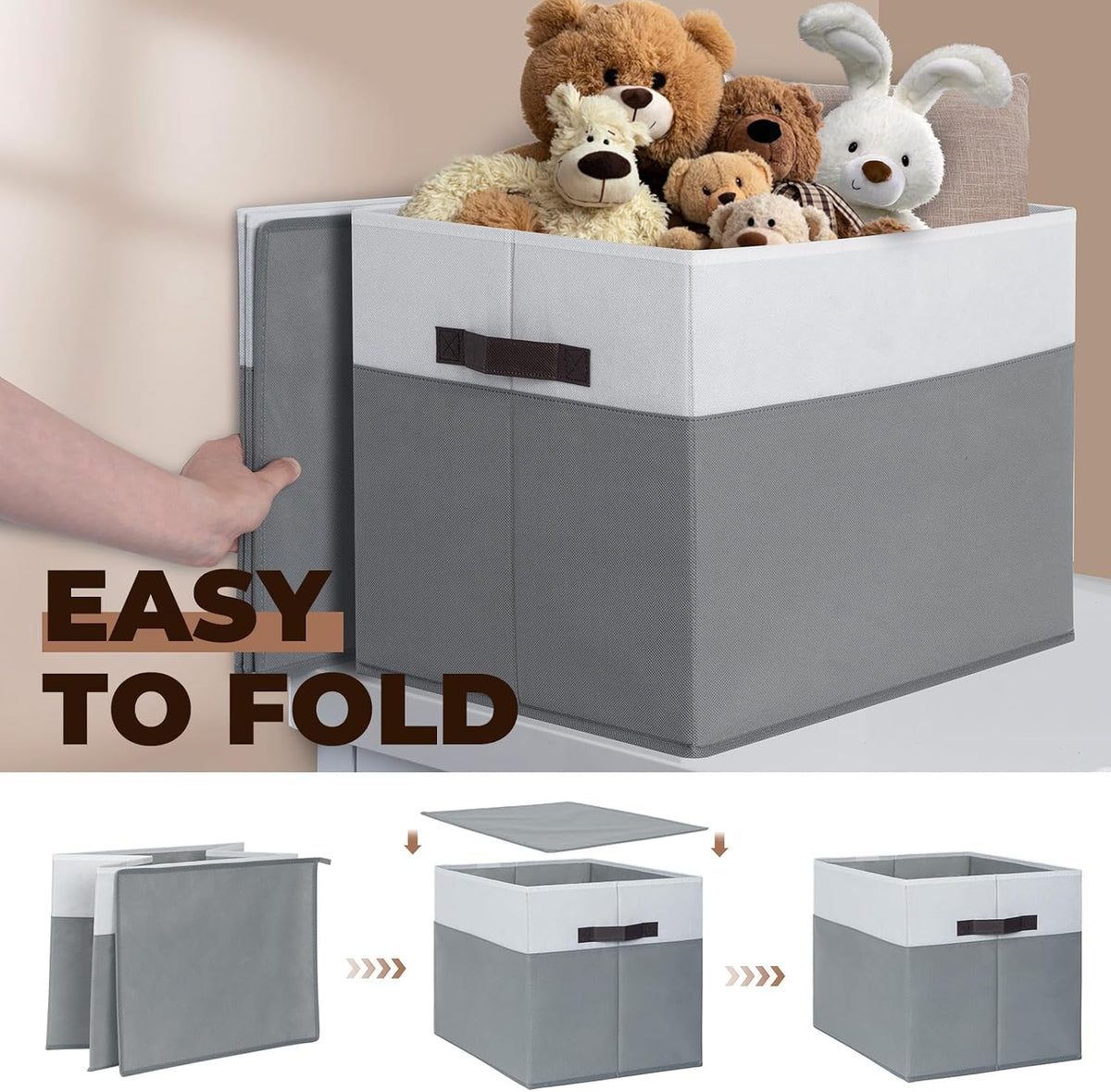 6 Pack Large Toy Box Chest, Collapsible Sturdy Toy Storage Organizer Bins Baskets for Kids, Boys, Girls, Nursery, Playroom, Shelf Baskets for Lego Puzzle Balls, Game Organizer (14L*10W*9.5H)