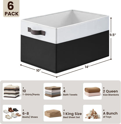 6 Pack Large Toy Box Chest, Collapsible Sturdy Toy Storage Organizer Bins Baskets for Kids, Boys, Girls, Nursery, Playroom, Shelf Baskets for Lego Puzzle Balls, Game Organizer (14L*10W*9.5H)
