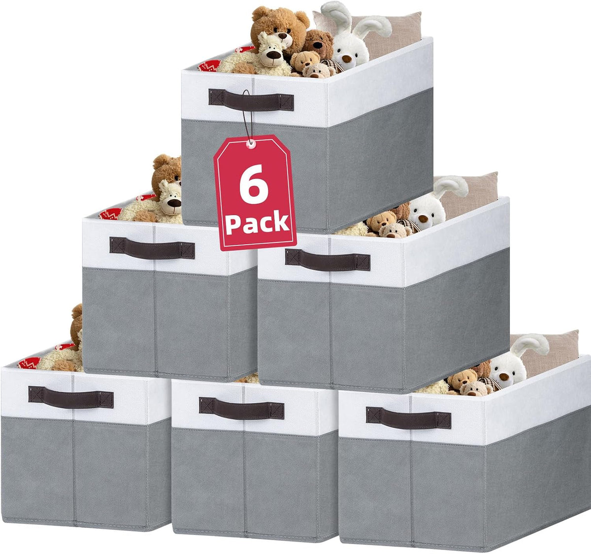 6 Pack Large Toy Box Chest, Collapsible Sturdy Toy Storage Organizer Bins Baskets for Kids, Boys, Girls, Nursery, Playroom, Shelf Baskets for Lego Puzzle Balls, Game Organizer (14L*10W*9.5H)
