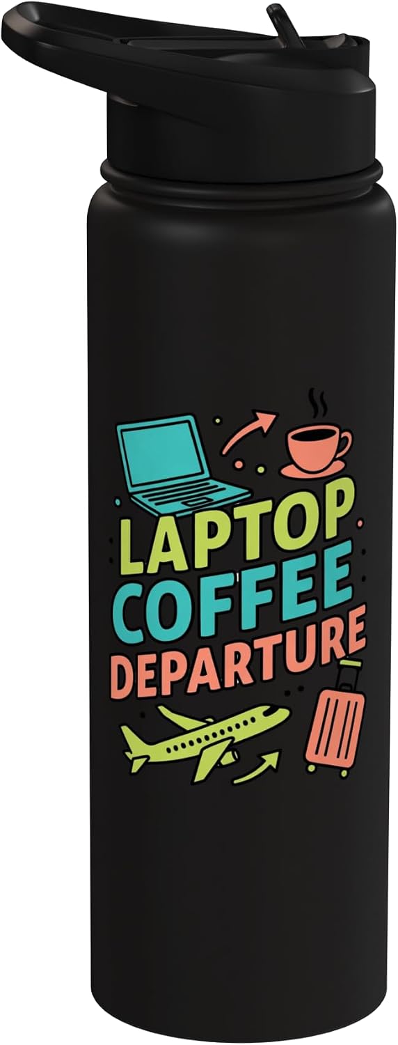 Laptop Coffee Departure Travel Remote Work Design Stainless Steel Insulated Water Bottle