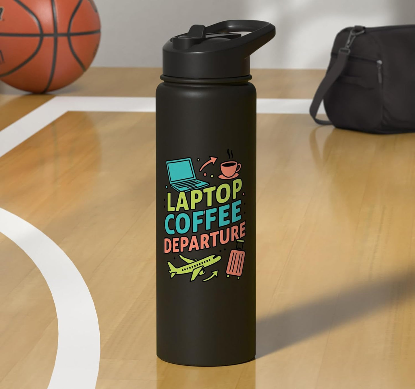 Laptop Coffee Departure Travel Remote Work Design Stainless Steel Insulated Water Bottle
