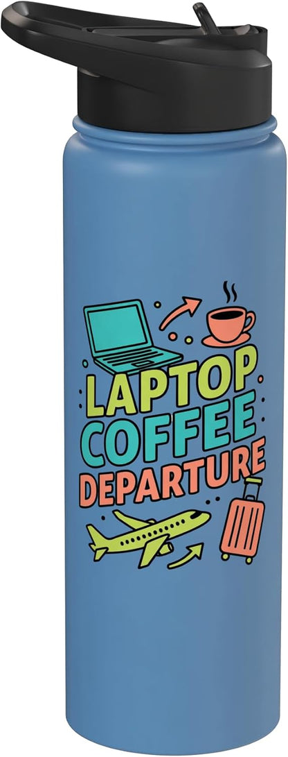 Laptop Coffee Departure Travel Remote Work Design Stainless Steel Insulated Water Bottle