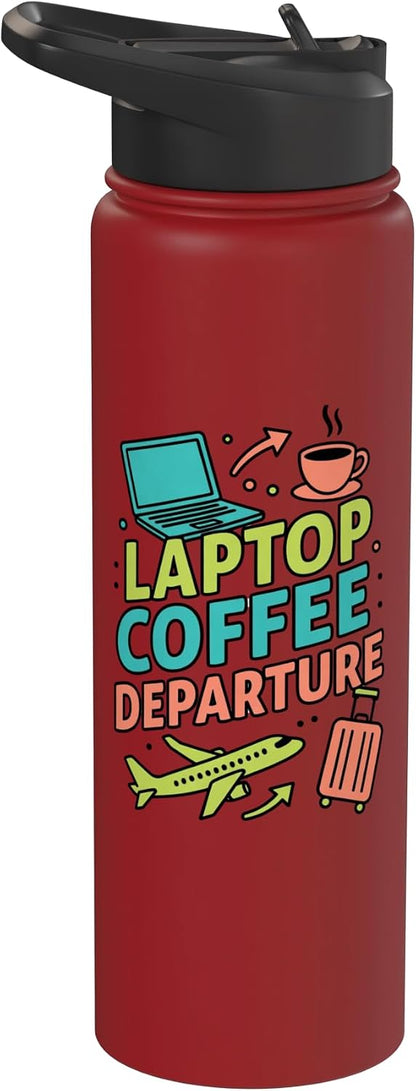 Laptop Coffee Departure Travel Remote Work Design Stainless Steel Insulated Water Bottle