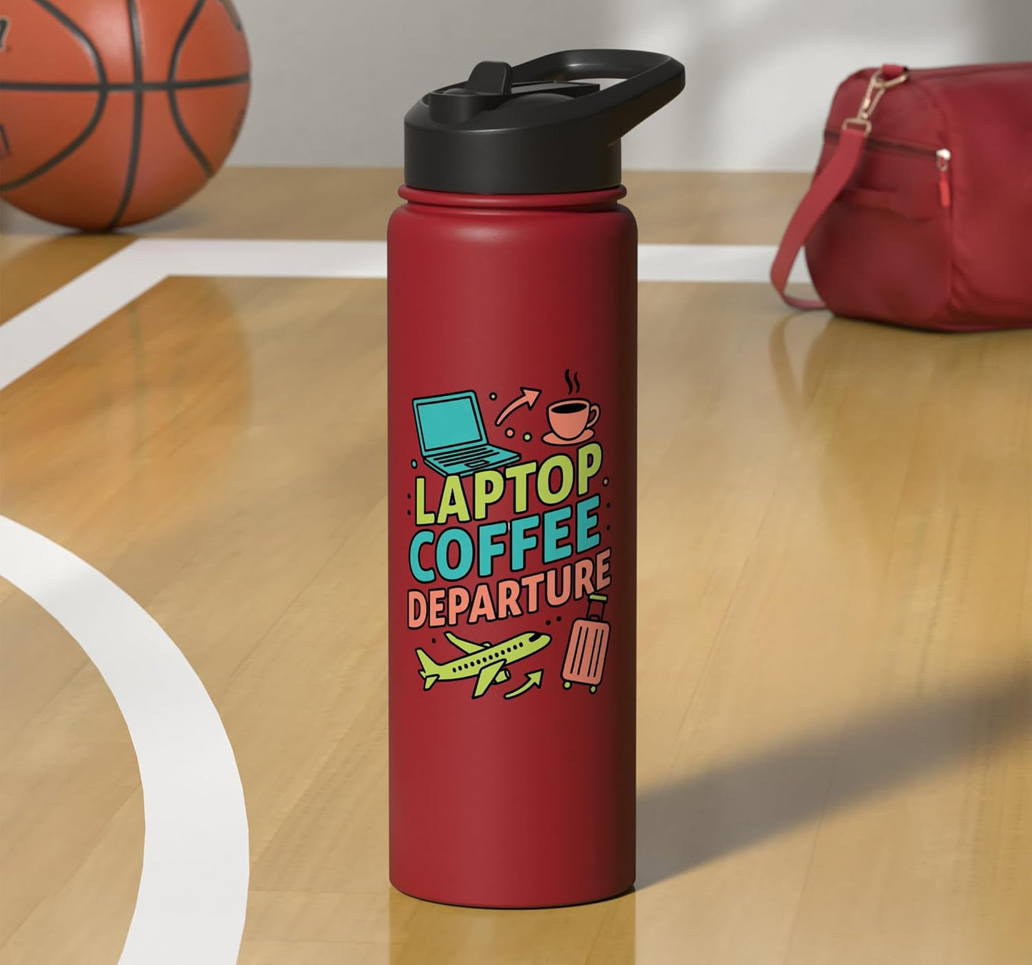 Laptop Coffee Departure Travel Remote Work Design Stainless Steel Insulated Water Bottle