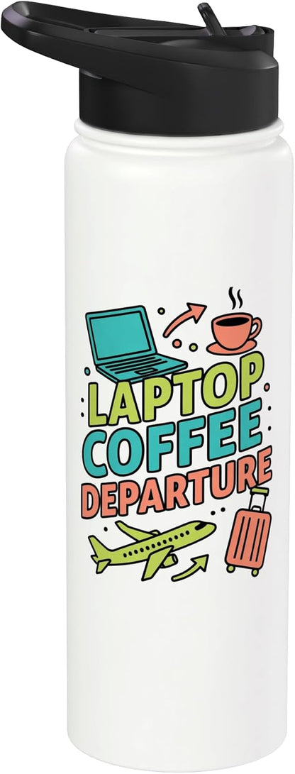 Laptop Coffee Departure Travel Remote Work Design Stainless Steel Insulated Water Bottle