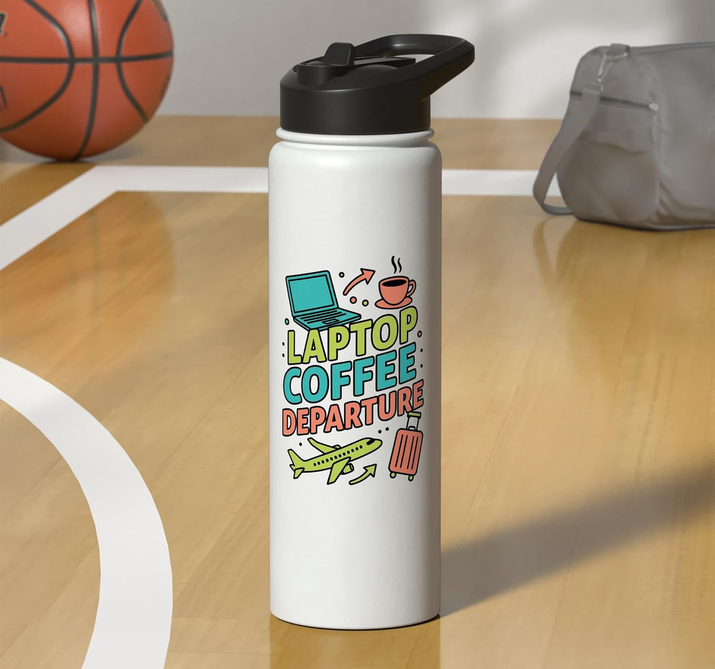 Laptop Coffee Departure Travel Remote Work Design Stainless Steel Insulated Water Bottle