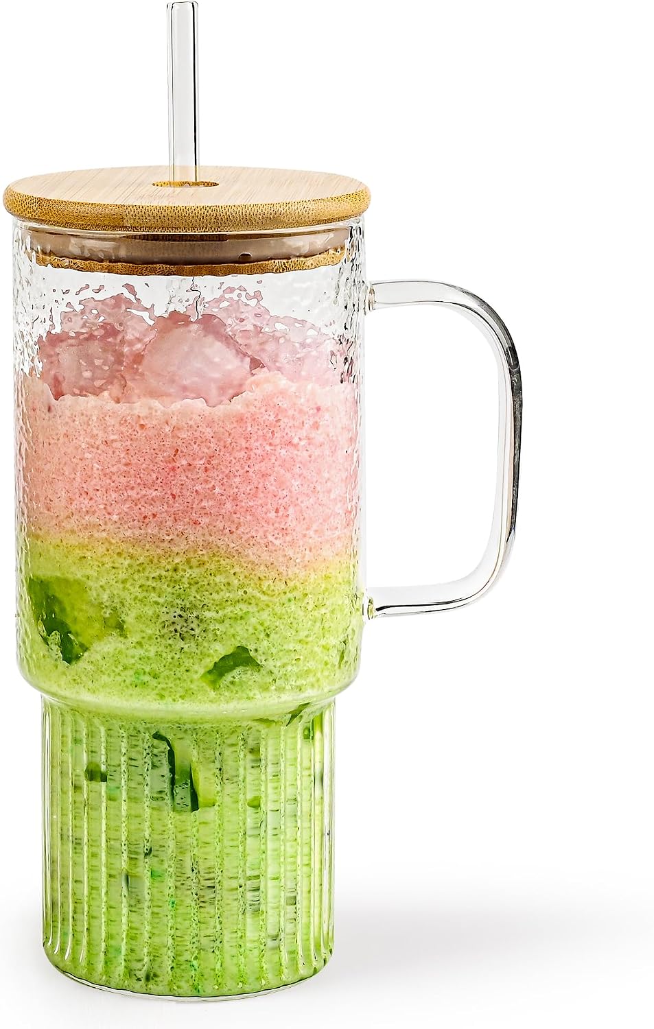 20 oz Glass Cups with Lids and Straws, Lightweight Borosilicate Glass Tumblers Iced Coffee Cup with Glass Lid and Glass Straw, Wide Mouth Smoothie Cup for Matcha, Juice, Tea and Water
