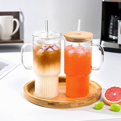 20 oz Glass Cups with Lids and Straws, Lightweight Borosilicate Glass Tumblers Iced Coffee Cup with Glass Lid and Glass Straw, Wide Mouth Smoothie Cup for Matcha, Juice, Tea and Water