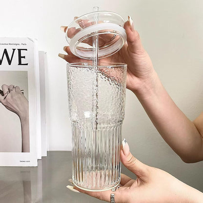 20 oz Glass Cups with Lids and Straws, Lightweight Borosilicate Glass Tumblers Iced Coffee Cup with Glass Lid and Glass Straw, Wide Mouth Smoothie Cup for Matcha, Juice, Tea and Water