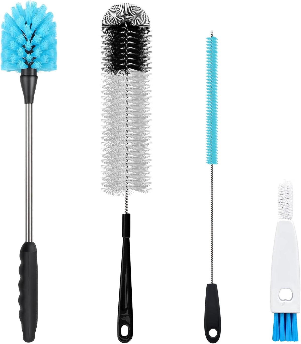 Bottle Brush Set,15-inch Long Bottle Brush, Kitchen Brush Set with Straw Cleaner and Cup Lid Cleaning Brush. Bottle Brushes Suitable for Water Bottles, Cups, Glasses, Baby Bottles (4, Blue)