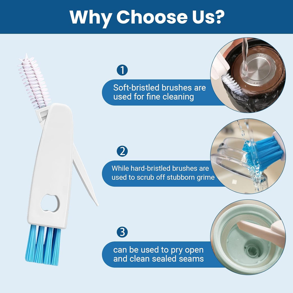 Bottle Brush Set,15-inch Long Bottle Brush, Kitchen Brush Set with Straw Cleaner and Cup Lid Cleaning Brush. Bottle Brushes Suitable for Water Bottles, Cups, Glasses, Baby Bottles (4, Blue)