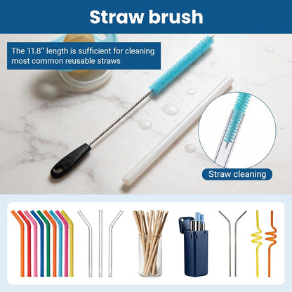 Bottle Brush Set,15-inch Long Bottle Brush, Kitchen Brush Set with Straw Cleaner and Cup Lid Cleaning Brush. Bottle Brushes Suitable for Water Bottles, Cups, Glasses, Baby Bottles (4, Blue)