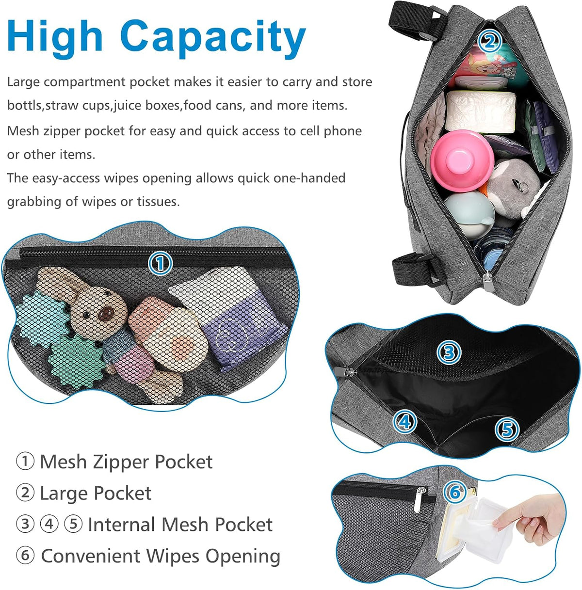 Insulated Side Sling Stroller Saddle Bag Organizer, Universal Stroller Organizer, Stroller Bag Caddy Organizer, Grey