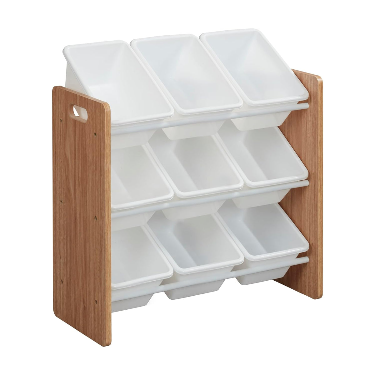 3-Tier Organizer with 9 Removable Plastic Bins, 3x3, Toy Storage, Grey/White