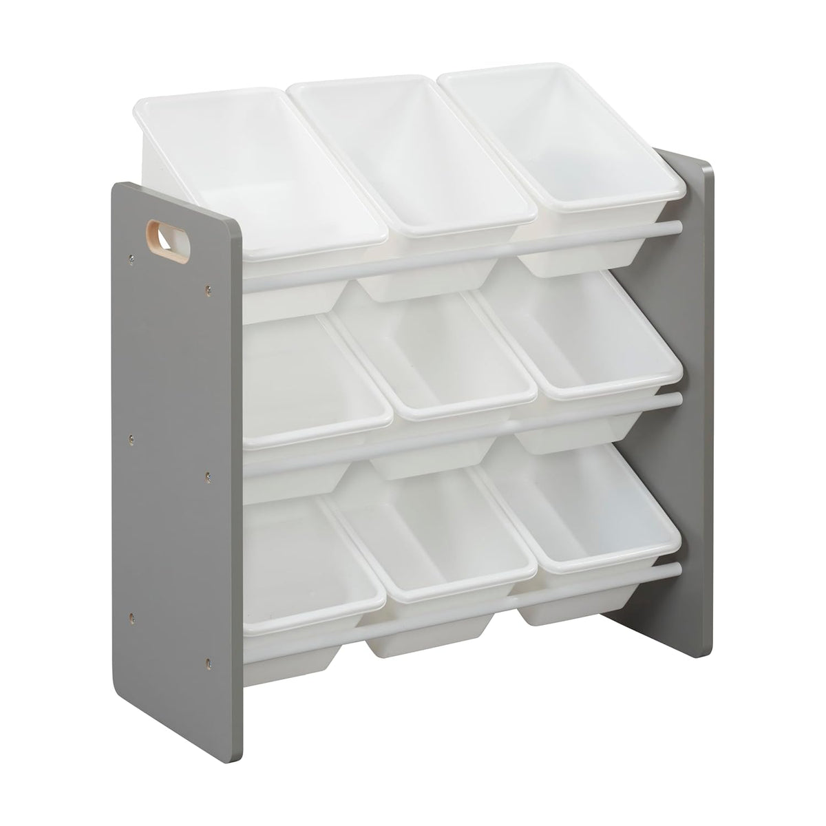 3-Tier Organizer with 9 Removable Plastic Bins, 3x3, Toy Storage, Grey/White