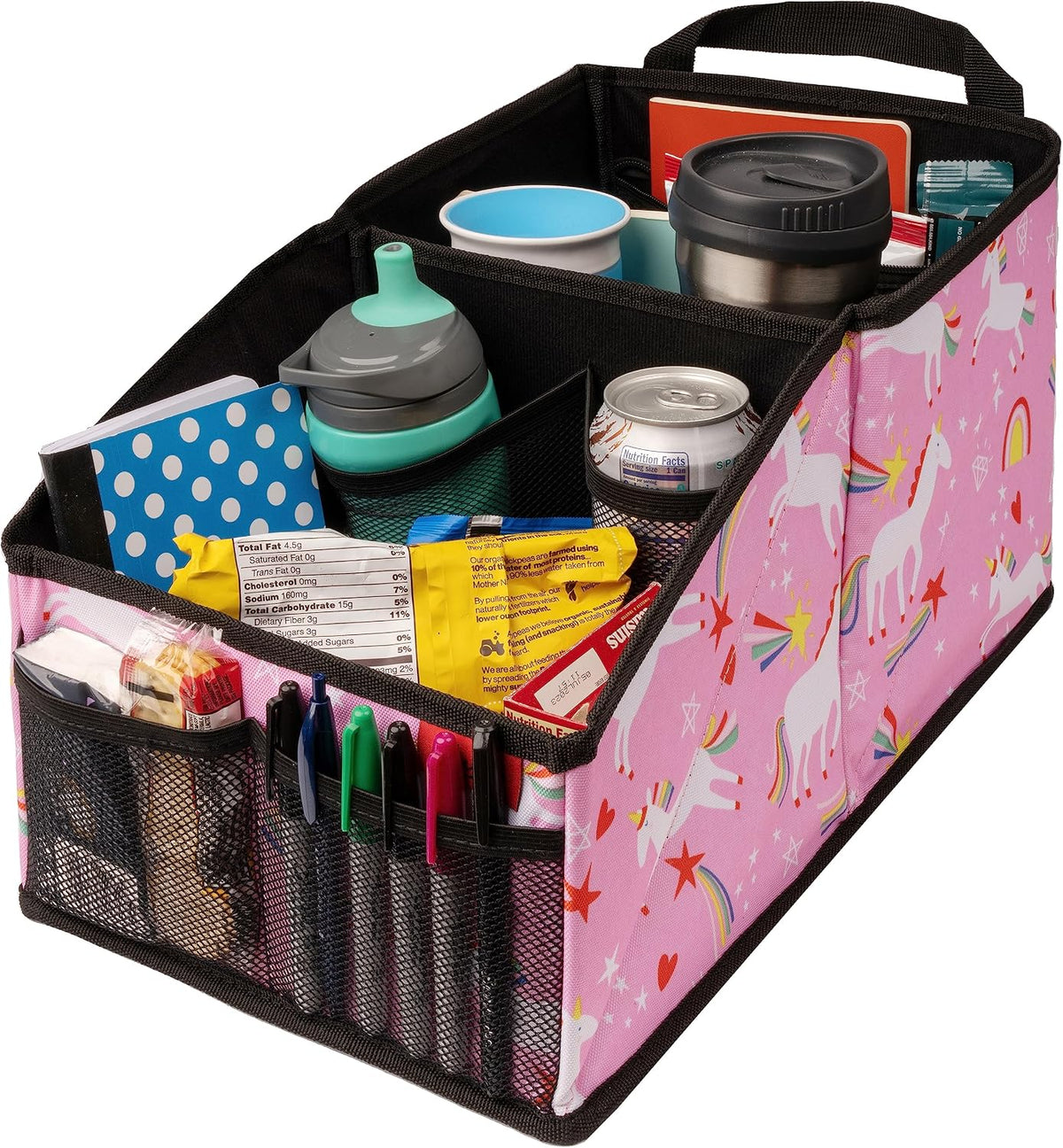 Car Seat Organizer for Front or Backseat - Great for Adults & Kids, Features 9 Storage Compartments for Toys, Magazines, Tissues, Maps, Books, Documents, Games & More (Unicorns)