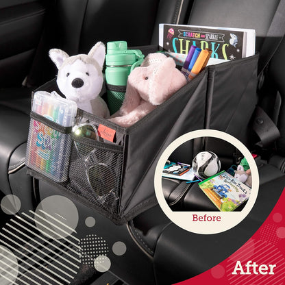 Car Seat Organizer for Front or Backseat - Great for Adults & Kids, Features 9 Storage Compartments for Toys, Magazines, Tissues, Maps, Books, Documents, Games & More (Unicorns)