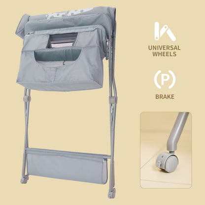 Foldable Baby Changing Table with Wheels, Portable Diaper Changing Station with Large Storage Bag & 4-Level Adjustable Height for Newborn, Infant
