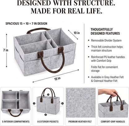 Felt Diaper Caddy Organizer, Nursery & Car Organizer