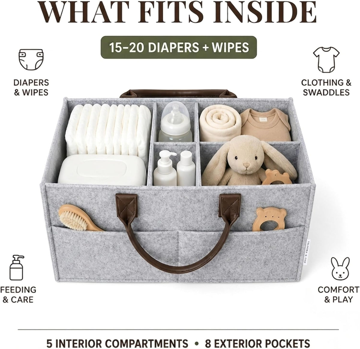Felt Diaper Caddy Organizer, Nursery & Car Organizer